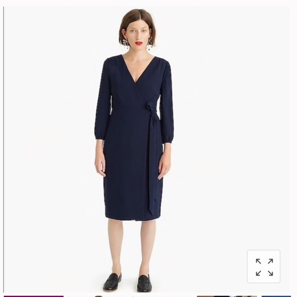 J. Crew Navy Blue 3/4 Sleeve Wrap Dress | 365 Crepe, Size 2 Like New - Picture 3 of 12